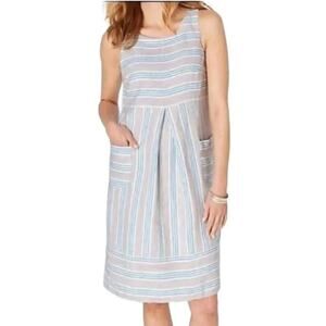 J.Jill Love Linen Striped Short Dress With Pockets Size M Petite